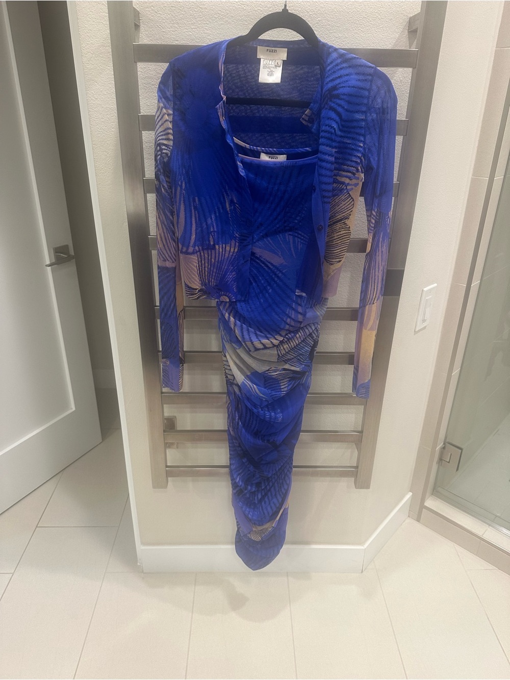 Blue Printed Midi Dress with Sheer Cardigan by PRPS